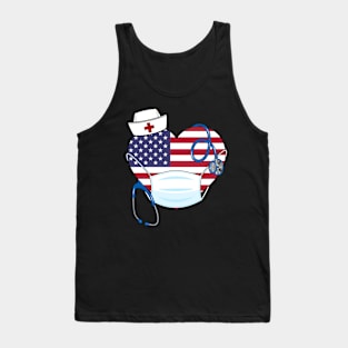 American Flag Nurse Stethoscope Heart Tank Top